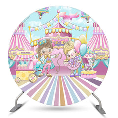 Niedlich Mädchen Und Luftballons Runden Zirkus Geburtstag Hintergrund Bausatz