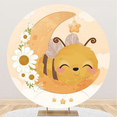 Niedlich Wenig Biene Und Mond Runden Blumen Baby Dusche Hintergrund