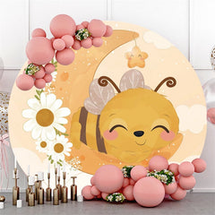 Niedlich Wenig Biene Und Mond Runden Blumen Baby Dusche Hintergrund