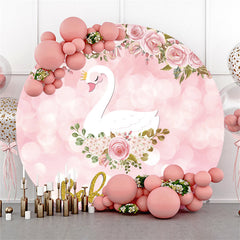 Niedlich Weiß Schwan Rosa Thema Babydusche Kreis Hintergrund