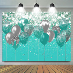 Cyan Und Silber Funkeln Luftballons Geburtstag Hintergrund