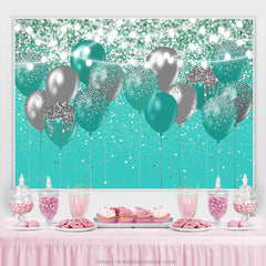 Cyan Und Silber Funkeln Luftballons Geburtstag Hintergrund