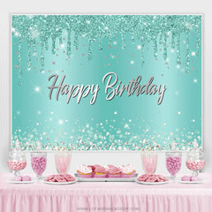 Cyan Funkeln Silber Diamanten Glücklich Geburtstag Hintergrund