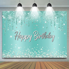 Cyan Funkeln Silber Diamanten Glücklich Geburtstag Hintergrund