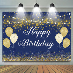 Dunkel Blau Und Gold Gebokt Ball Glücklich Geburtstag Hintergrund