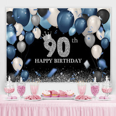 Dunkel Blau Und Weiss Silber Glücklich 90 Geburtstag Hintergrund