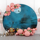 Dunkel Blau Schloss Mond Nacht Halloween Kürbis Hintergrund