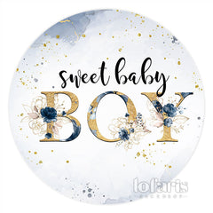 Dunkel Blau Blume Süß Junge Kreis Baby Dusche Hintergrund