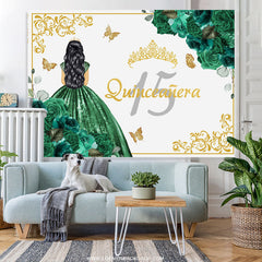 Dunkel Grün Prinzessin Süss 15 Glücklich Geburtstag Hintergrund