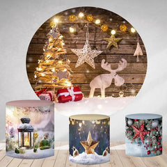 Dunkel Grau Holz Licht Stern Bäume Runden Weihnachten Hintergrund Bausatz
