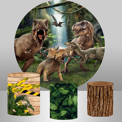 Dinosaurier Und Wasserfall Runden Glücklich Geburtstag Hintergrund