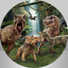 Dinosaurier Und Wasserfall Runden Glücklich Geburtstag Hintergrund