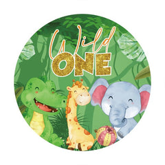 Dinosaurier Giraffe Und Elefant Wild Eins Runden Hintergrund