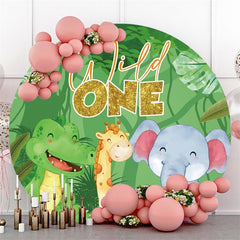 Dinosaurier Giraffe Und Elefant Wild Eins Runden Hintergrund