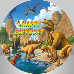 Dinosaurier Welt Seen Runden Glücklich Geburtstag Backdorp Bausatz