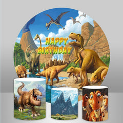 Dinosaurier Welt Seen Runden Glücklich Geburtstag Backdorp Bausatz