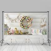 Eier Kranz Weiß Wand Tiere Ostern Hintergrund Für Kinder