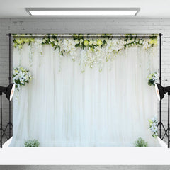 Elegant Weiß Vorhang Und Blumen Hochzeit Hintergrund