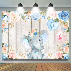 Elefant Und Blumen Hölzern Baby Dusche Hintergrund Für Junge