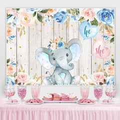 Elefant Und Blumen Hölzern Baby Dusche Hintergrund Für Junge