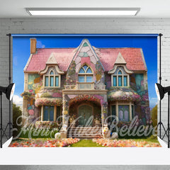 Fee Haus Bunt Blumen Draussen Ostern Hintergrund