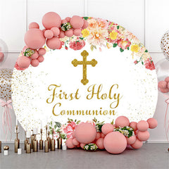 Erste Heilig Gemeinschaft Rosa Glücklich Geburtstag Runden Hintergrund