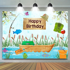 Fisch An Der Boot In Der Fluss Glücklich Geburtstag Hintergrund