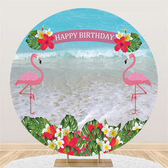Flamingo Hawaii Strand Glücklich Geburtstag Kreis Hintergrund