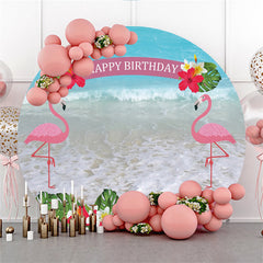 Flamingo Hawaii Strand Glücklich Geburtstag Kreis Hintergrund