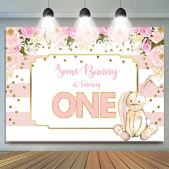 Blumen Und Hase Rosa 1 Geburtstag Hintergrund Für Mädchen