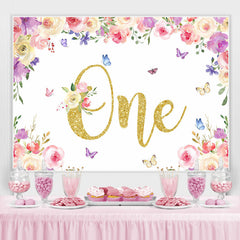 Blumen Und Schmetterling Funkeln Eins Geburtstag Hintergrund