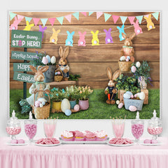 Blumen Und Niedlich Kaninchen Hölzern Glücklich Ostern Tag Hintergrund