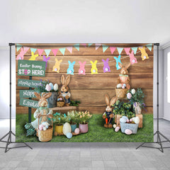 Blumen Und Niedlich Kaninchen Hölzern Glücklich Ostern Tag Hintergrund