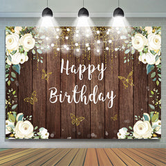 Blumen Und Funkeln Schmetterling Glücklich Geburtstag Hintergrund