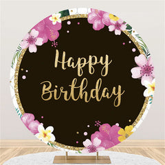Blumen Und Funkeln Gold Kreis Glücklich Geburtstag Hintergrund