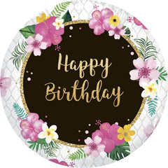 Blumen Und Funkeln Gold Kreis Glücklich Geburtstag Hintergrund