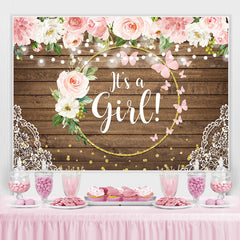 Blumen Und Golden Kreis Hölzern Baby Dusche Hintergrund