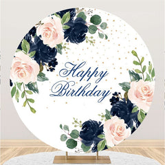 Blumen Und Blätter Giltter Kreis Glücklich Geburtstag Hintergrund