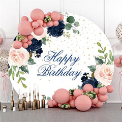 Blumen Und Blätter Giltter Kreis Glücklich Geburtstag Hintergrund