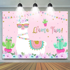 Blumen Und Lama Mit Kaktus Rosa Baby Dusche Hintergrund