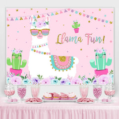Blumen Und Lama Mit Kaktus Rosa Baby Dusche Hintergrund