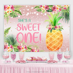 Blumen Und Ananas Rosa Funkeln 1 Geburtstag Hintergrund