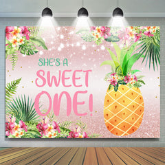 Blumen Und Ananas Rosa Funkeln 1 Geburtstag Hintergrund