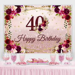 Blumen Und Rosa Funkeln Glücklich 40 Geburtstag Hintergrund