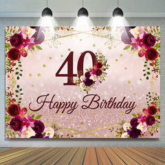 Blumen Und Rosa Funkeln Glücklich 40 Geburtstag Hintergrund