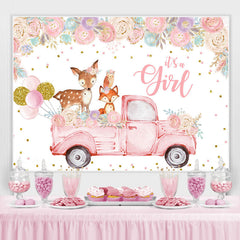 Blumen Und Rosa LKW Mit Reh Baby Dusche Hintergrund