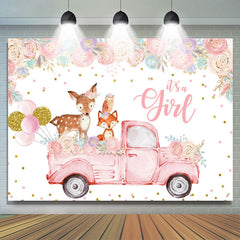Blumen Und Rosa LKW Mit Reh Baby Dusche Hintergrund