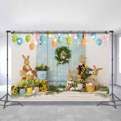 Blumen Und Kaninchen Funkeln Glücklich Ostern Tag Hintergrund