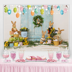 Blumen Und Kaninchen Funkeln Glücklich Ostern Tag Hintergrund
