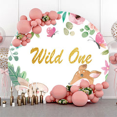 Blumen Tiere Wild Eins Geburtstag Runden Hintergrund
